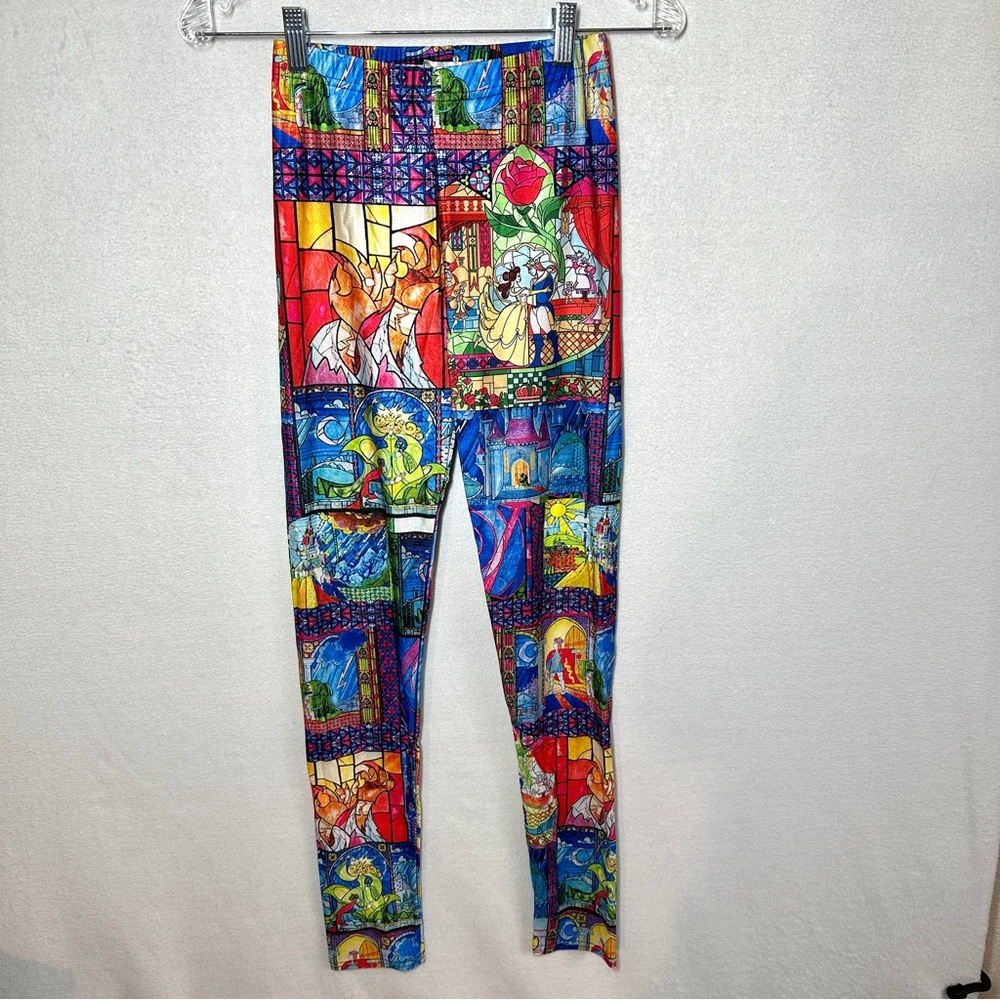 Disney Beauty & The Beast Leggings Women's S Bright Multicolor Stained Glass